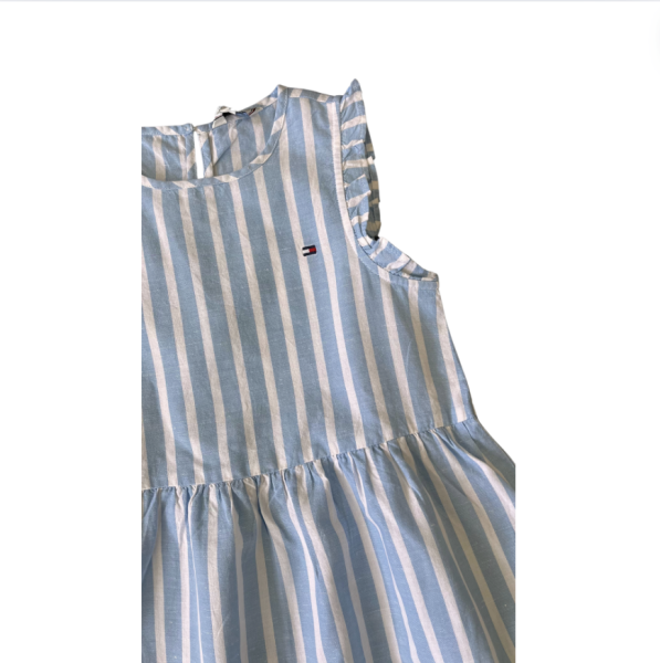 Tommy Hılfıger Mavi Beyaz Çizgili Keten Elbise 128 cm 7 8 yaş