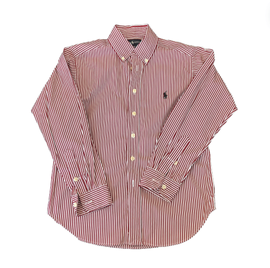 Ralph Lauren Bordo Çizgili Gömlek 8 10 yaş kırmızı