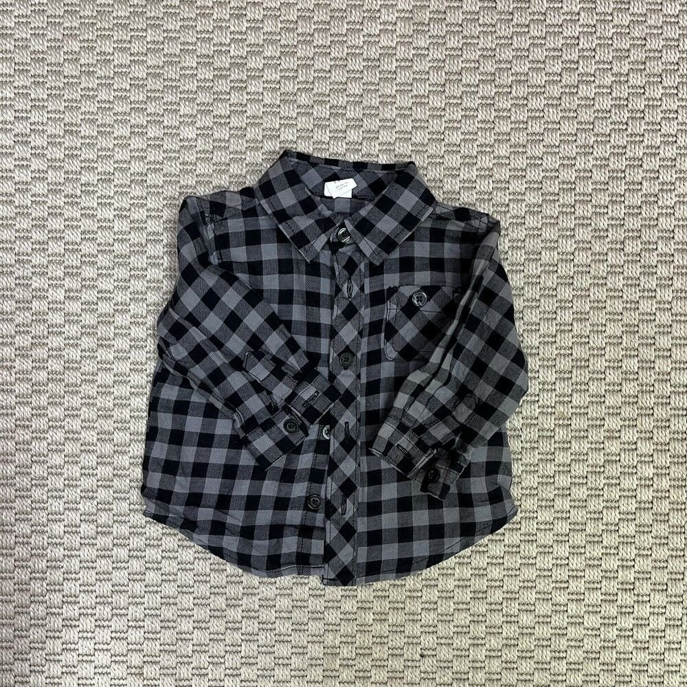 Old Navy Siyah Gri Kareli Gömlek 3-6 ay etiketli
