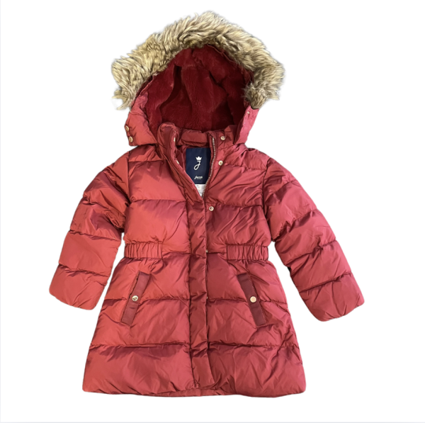 Jacadi Kapşonu kürklü Puffer Palto 4 yaş yılbaşı kırmızı bordo