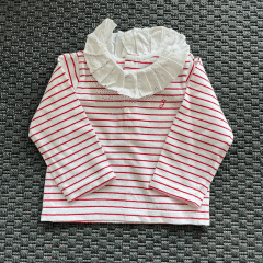 Jacadi Fırfır Yakalı Çizgili T shirt 18 ay 81cm  Yılbaşı