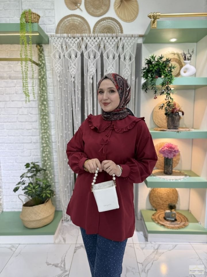 Bebe Yaka Fırfırlı Bordo Gömlek