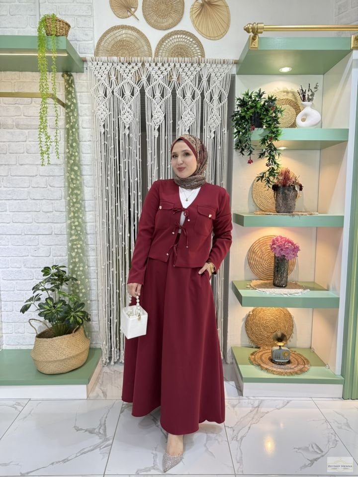 Bağlamalı Bordo Etekli Takım