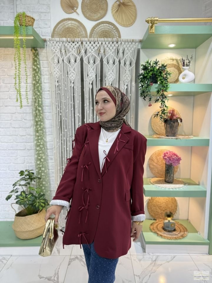 Fiyonklu Bordo Blazer Ceket