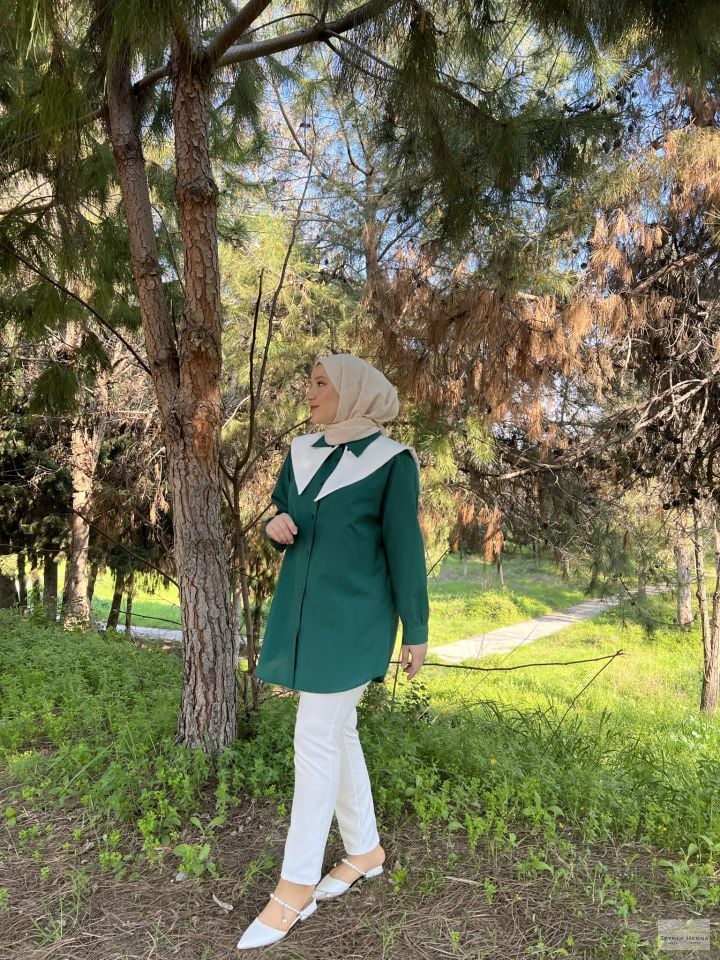 Yeşil Elena Koton Gömlek