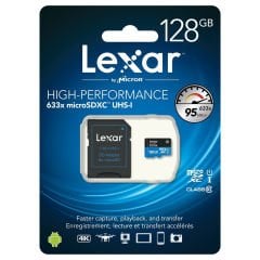 LEXAR 128GB LSDMI128BB633A 633X MICRO SDXC UHS-I WITH SD ADAPTER 100MB/S READ 45MB/S WRITE C10 A1 V30 U3 HAFIZA KARTI