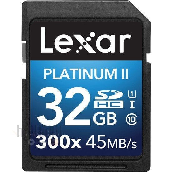 32GB Lexar® Platinum II 300x SDHC/SDXC™ UHS-I cards, up to 45MB/s read