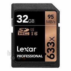 32GB Lexar® Professional 633x SDHC™/SDXC™ UHS-I cards,  up to 95MB/s read 20MB/s write