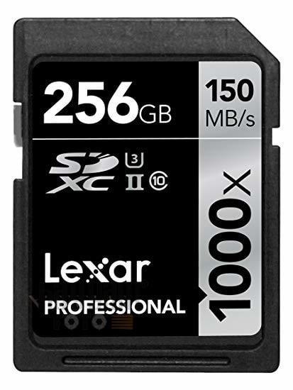 256GB Lexar® Professional 1000x SDHC™/SDXC™ UHS-II cards, up to 150MB/s read 90MB/s write