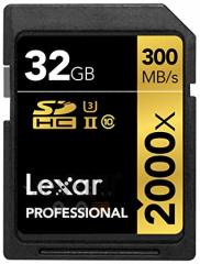 32GB Lexar® Professional 2000x SDHC™/SDXC™ UHS-II cards, up to 300MB/s read 260MB/s write