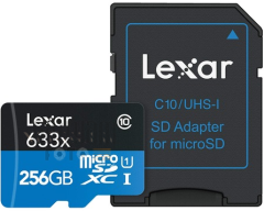 256GB Lexar® High-Performance 633x microSDHC™/microSDXC™ UHS-I, up to 95MB/s read 45MB/s write