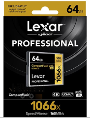 64GB Lexar® Professional 1066x CompactFlash® card, up to 160MB/s read 155MB/s write