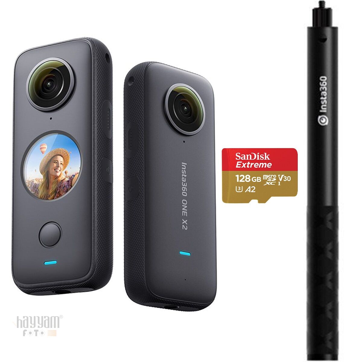 Insta360 ONE X2 + 128GB MicroSD + Invisible Selfie Stick (114 cm )