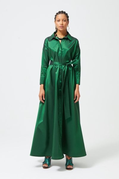 Hidden Button Pocket Dress Emerald Green