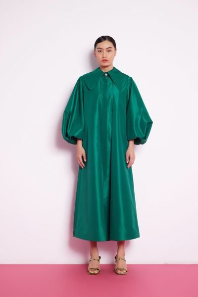 Balloon Sleeve Taffeta Dress Emerald Green