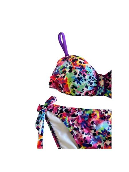 Mor Straplez Renkli Desenli Bikini Takımı