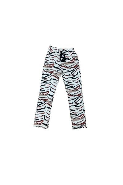 Krem Siyah Zebra Desenli Askılı Sabahlıklı 3'lü Pijama Takımı