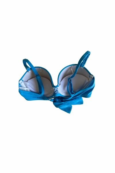 Blue Lace Strapless Bikini Top Internal Removable Rear Container Filling
