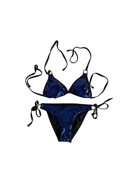Siyah Mavi Payetli Üçgen Bikini Takımı