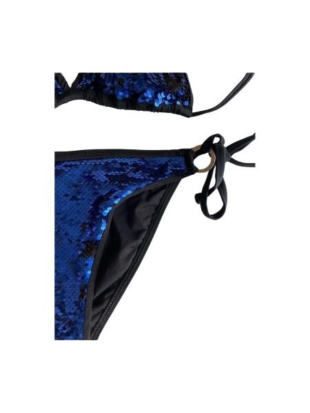 Siyah Mavi Payetli Üçgen Bikini Takımı