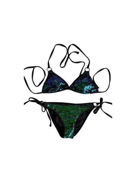 Siyah Yeşil Payetli Üçgen Bikini Takımı