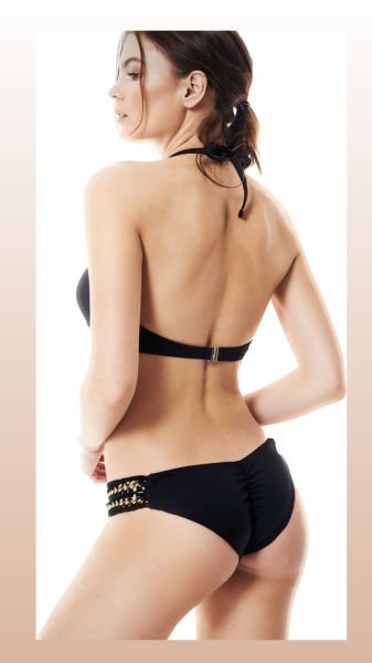 Siyah V yaka Zincir Detaylı Brezilya Model Bikini Takımı
