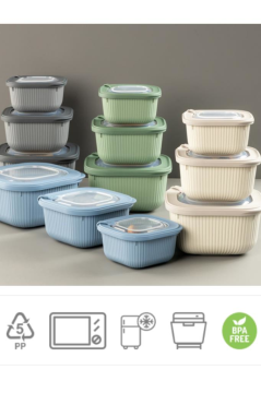 Flora Mikrodalga Saklama Kabı 3’lü Set, Buzluk Buzdolabı Mikrodalga Uygun Kapaklı Set (600-1100-1800ml)