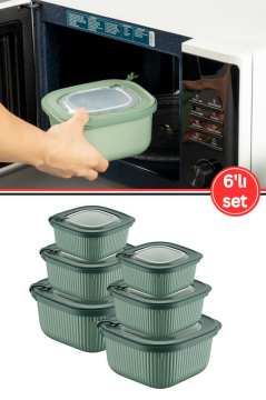 FloraMikrodalga Saklama Kabı 6’lı Set, Buzluk Mikrodalga Uygun Kapaklı Özel Set 2x(600-1100-1800ml) Yeşil