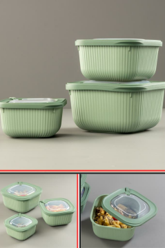 FloraMikrodalga Saklama Kabı 6’lı Set, Buzluk Mikrodalga Uygun Kapaklı Özel Set 2x(600-1100-1800ml) Yeşil