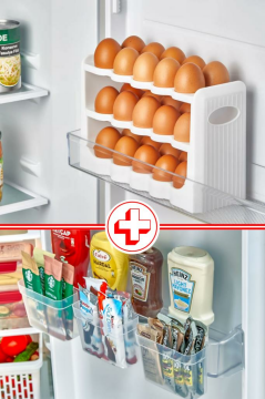 Flosoft 30’lu Yumurta Organizer ve 3 Adet Asılabilir Buzdolabı Düzenleyici Set