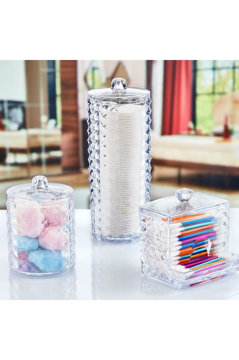 Flosoft Diamond 3’lü Pamuk Organizer, Disk Pamukluk Makyaj Pamukluğu Kulak Çubukluğu 3’lü Set