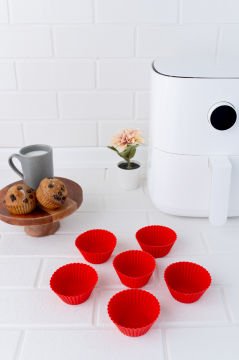 6’lı Airfryer Silikon Kek Muffin Kalıbı ve Pasta Süsleme Şablonu, Kahve, Tatlı Şekillendirici Süsleme Aparatı İkili Set