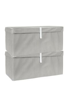 Mega Plus Kutu Hurç, Yorgan Yastık Çarşaf Dolapiçi Düzenleyici Mukavva Destekli (70x40cm) 2 Adet Gri