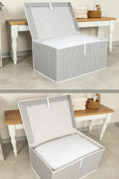 Mega Kutu Hurç, Yastık Çarşaf Kıyafet Dolap İçi Düzenleyici Mukavva Destekli (60x40cm) 2 Adet Gri