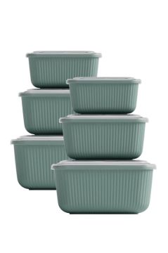 6 lı Erzak Gıda Saklama Kabı, Buzdolabı Düzenleyici Organizer 6 lı Set 2x(600ml,1100ml,1800ml) Yeşil