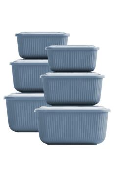 6 lı Erzak Gıda Saklama Kabı, Buzdolabı Düzenleyici Organizer 6 lı Set 2x(600ml,1100ml,1800ml) Mavi