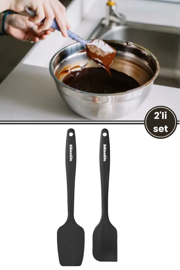 Silicolife Büyük Spatula Seti, Isıya Dayanıklı Yanmaz Yapışmaz Silikon Büyük Spatula ve Kaşık Spatula 2’li Set