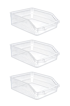 Flora 3 Adet Geniş Şeffaf Buzdolabı Sepeti, Mutfak Banyo Düzenleyici Sebze Meyve Erzak Organizer 3’lü Set
