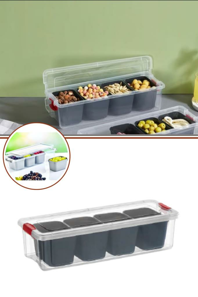 Flora 4 Bölmeli Derin Saklama Kabı, Kuruyemiş Meyve Takı Lego Baharat Kahvaltı Organizer Kutu 3,4 Lt