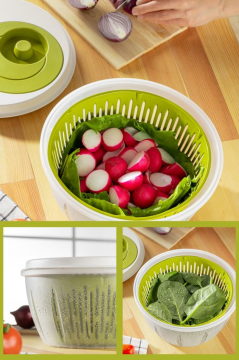 Flora Pratik Salata ve Sebze Kurutucu 4,5 Litre, Meyve Sebze Marul Yeşillik Yıkama Kurutma Kabı