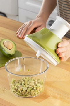 Flosoft Paslanmaz Çelik Bıçak Manuel Doğrayıcı Rondo, 3 Bıçaklı Üstten Basmalı El Robotu 700 ml