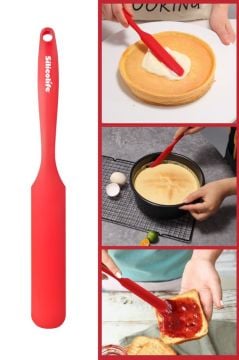 Silicolife Pasta Sıvama Spatulası, Silikon Çikolata Krema Reçel Sıyırma Sıvama Bıçağı Spatulası 25cm Kırmızı