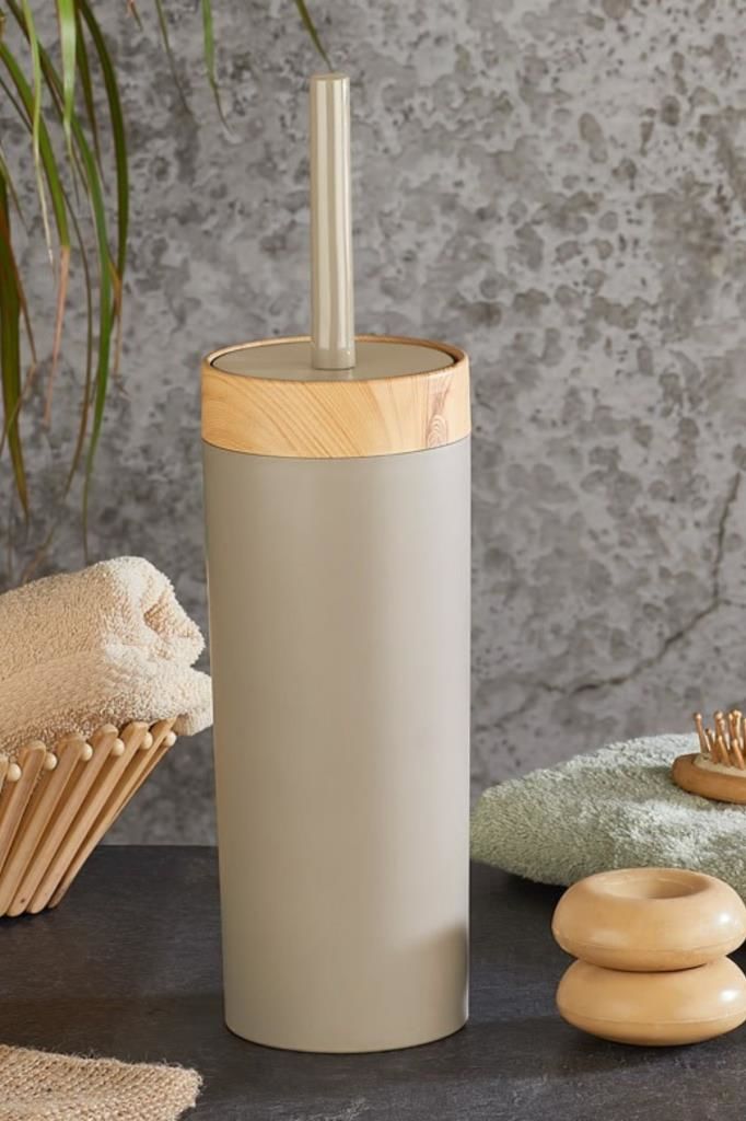 Flora Bambu Desen WC Klozet Fırçası Plastik, Tuvalet Banyo WC Temizleme Fırçası Kahve