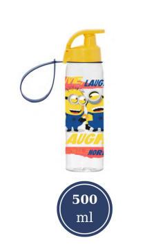 Flosoft Lisanslı Minions Matara, Desenli Düğmeli Tüp Okul Suluğu, Sızdırmaz Öğrenci Suluk 500ml