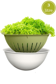Flosoft Hazneli Makarna Süzgeci 25 cm, Badyalı Kulplu Sebze Meyve Yıkama Süzgeci 3 litre