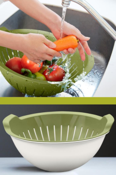 Flosoft Hazneli Makarna Süzgeci 25 cm, Badyalı Kulplu Sebze Meyve Yıkama Süzgeci 3 litre