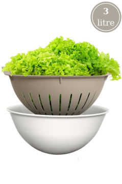 Flosoft Hazneli Makarna Süzgeci 25 cm, Badyalı Kulplu Sebze Meyve Yıkama Süzgeci 3 litre
