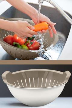 Flosoft Hazneli Makarna Süzgeci 25 cm, Badyalı Kulplu Sebze Meyve Yıkama Süzgeci 3 litre