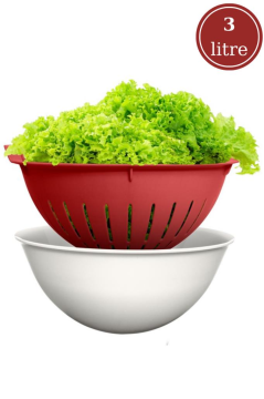 Flosoft Hazneli Makarna Süzgeci 25 cm, Badyalı Kulplu Sebze Meyve Yıkama Süzgeci 3 litre