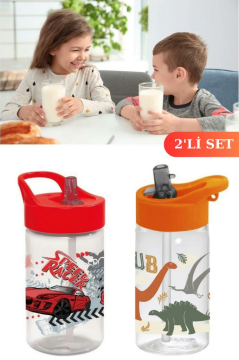 Flosoft Yarış Arabası Pipetli Çocuk Matara, Racer Desen Kapaklı Su Süt Meşrubat Bardağı 430ml